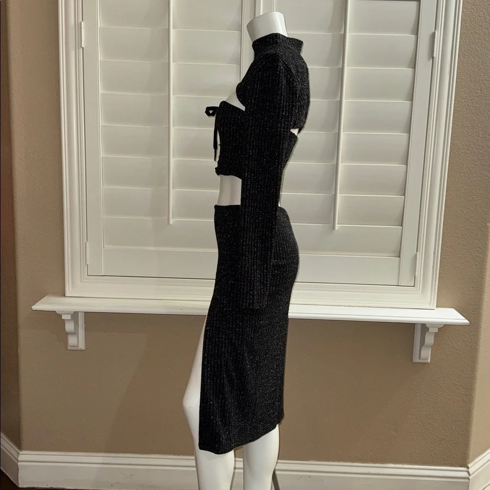 NBD Kendra Top and Skirt Set Metallic Black